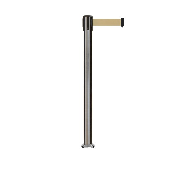 Montour Line Stanchion Belt Barrier Fixed Base Sat.Steel Post 7.5ftLight Brown Belt MX630F-SS-LBN-75